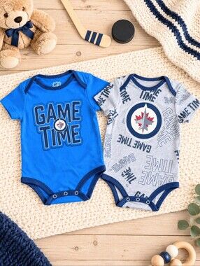 Winnipeg Jets NHL Infant Bodysuit 2-Pack Game Time Blue Grey 3-6M